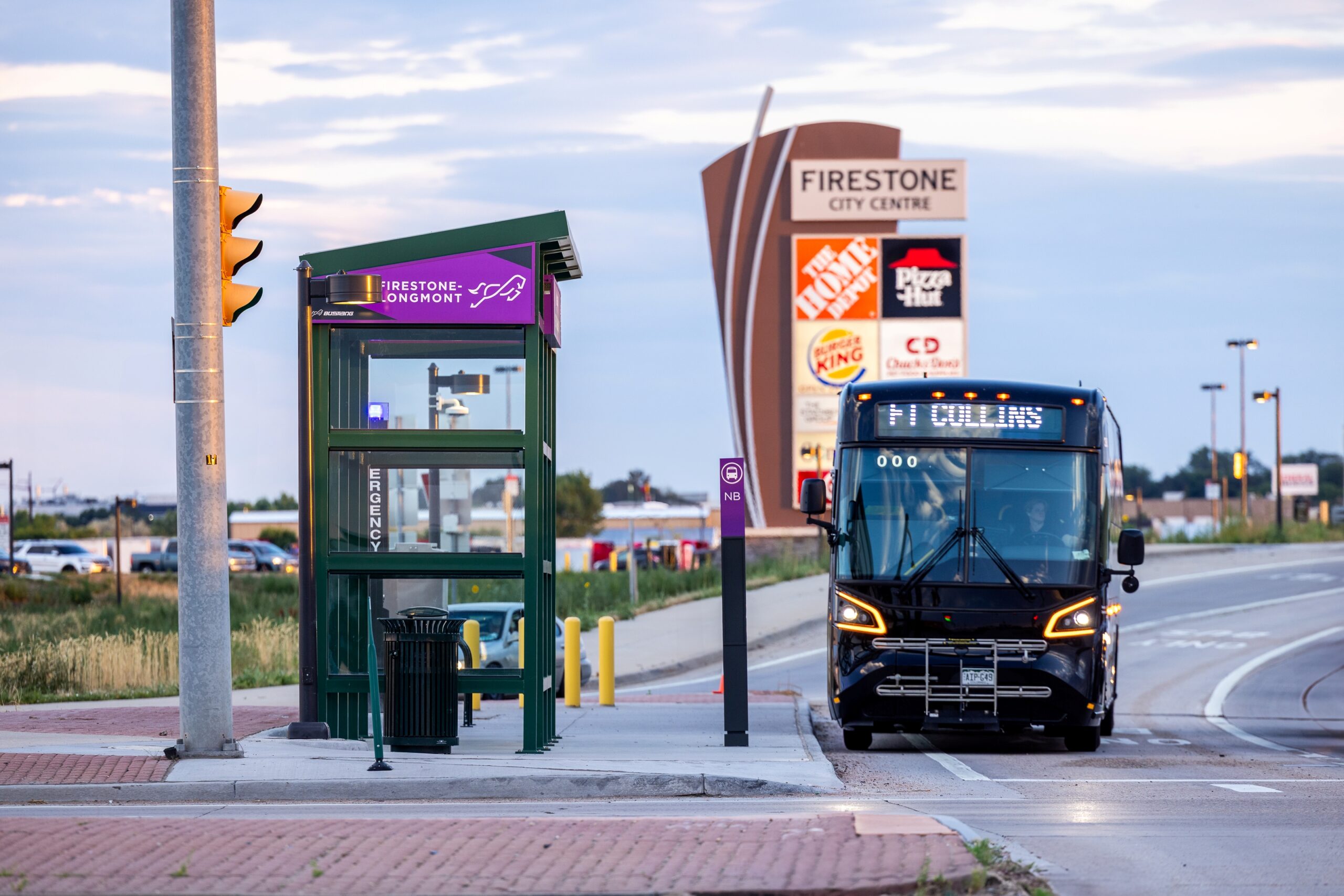 One of the Colorado Department of Transportation’s Bustang intercity buses stops in Firestone as part of its route between Fort Collins and Denver.