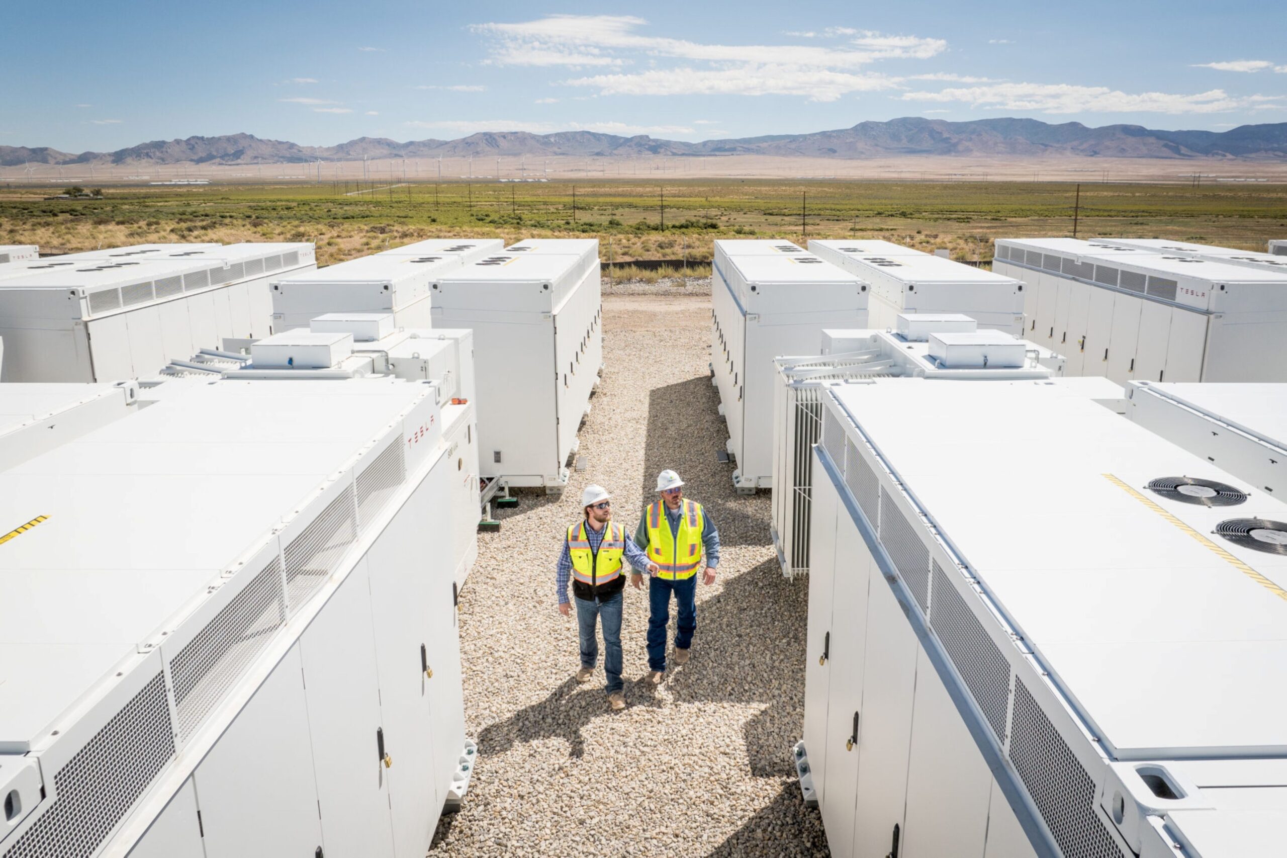 The planned Spindle Energy Center, a 199-megawatt energy storage system in Frederick, will look like this project in Utah. The batteries are housed in white boxes, which are specialized enclosures about the size of a shipping container.